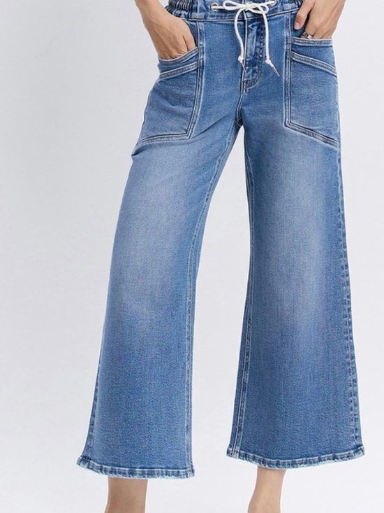 Vervet Denim - VERVET Women's Light Blue Cropped Wide-Leg Jeans with Drawstring Waist